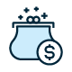 Icon of a purse with a coin in front of it