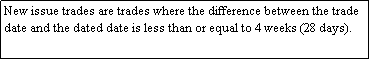 Text Box: New issue trades are trades where the difference between the trade date and the dated date is less than or equal to 4 weeks (28 days).