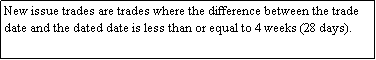 Text Box: New issue trades are trades where the difference between the trade date and the dated date is less than or equal to 4 weeks (28 days).